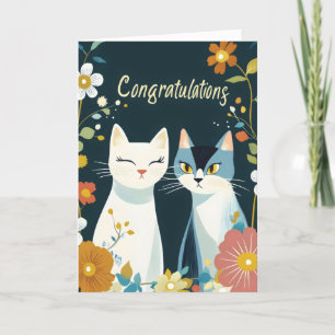 Cartes Pour Fêtes Annuelles Félicitations Fleurs de chats mignonnes