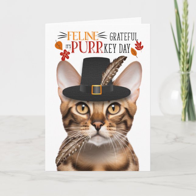 Cartes Pour Fêtes Annuelles Féline de chat Bengale gracieuse pour PURRkey Day (Devant)