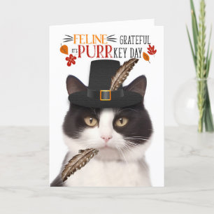 Cartes Pour Fêtes Annuelles Feline de chat blanc noir gracieux pour PURRkey Da