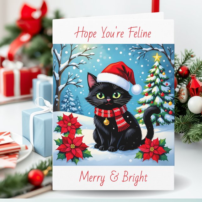 Cartes Pour Fêtes Annuelles Feline Merry and Bright | Noël personnalisé (Créateur téléchargé)