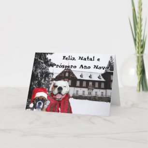 Cartes Pour Fêtes Annuelles Feliz Natal e Próspero Ano Novo Boxer Dogs Card