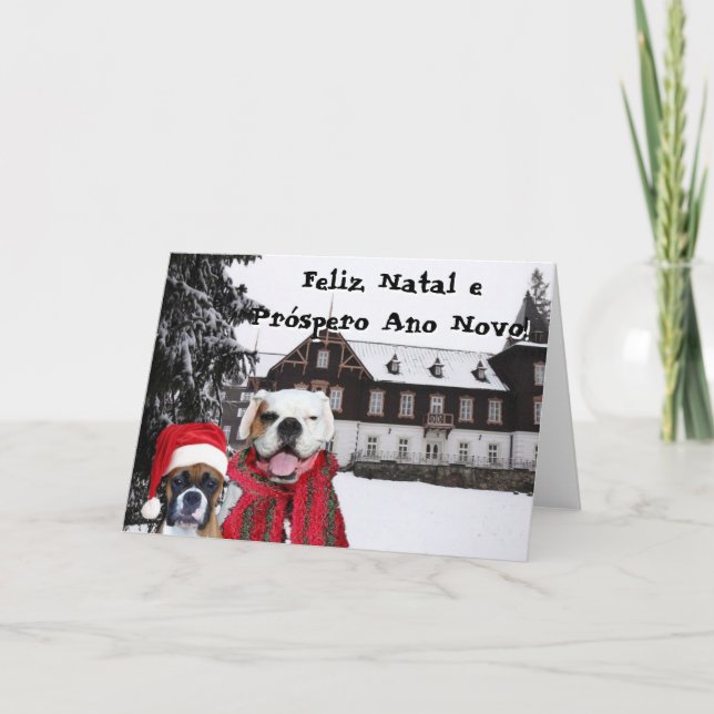 Cartes Pour Fêtes Annuelles Feliz Natal e Próspero Ano Novo Boxer Dogs Card (Devant)