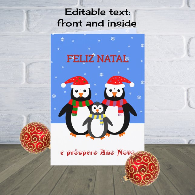 Cartes Pour Fêtes Annuelles Feliz natal pingouins portugais noël (Créateur téléchargé)