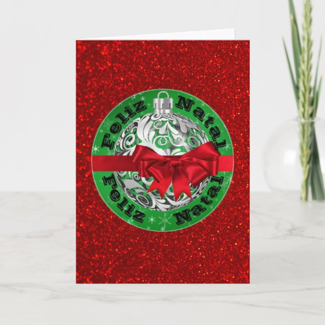 Cartes Pour Fêtes Annuelles Feliz Natal Rouge Vert Argent (Devant)