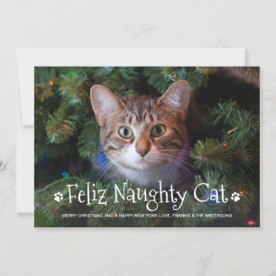 Cartes Pour Fêtes Annuelles Feliz Naughty Chat Funny Personnalisé Photo pour a