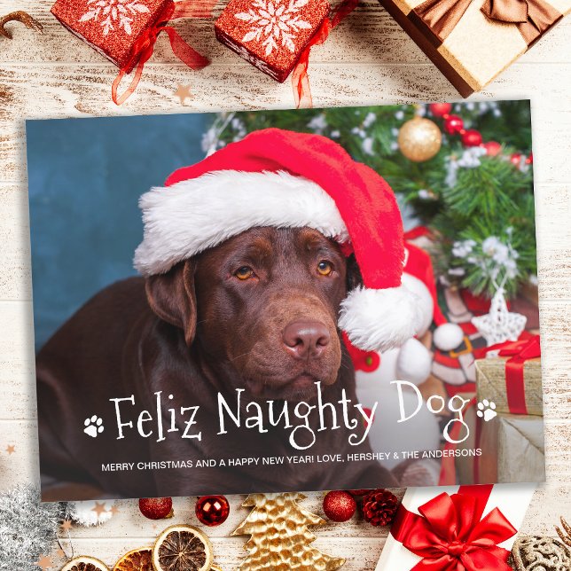 Cartes Pour Fêtes Annuelles Feliz Naughty Dog Funny Personnalisé Animaux de co (Créateur téléchargé)