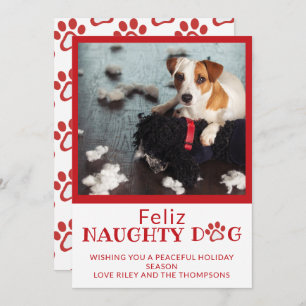 Cartes Pour Fêtes Annuelles Feliz Naughty Dog Red Empreintes de pattes Animaux