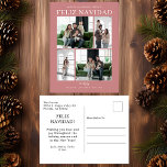 Cartes Pour Fêtes Annuelles Feliz Navidad 4 Photo<br><div class="desc">Cette fabuleuse carte postale de vacances de 4 photos avec "Feliz Navidad!" en police CASQUETTE moderne et votre nom de famille et année dans une police traditionnelle nette et nette, en blanc sur rose pâle, est parfaite pour envoyer à votre famille et vos amis. Tout le monde adorera avoir de...</div>