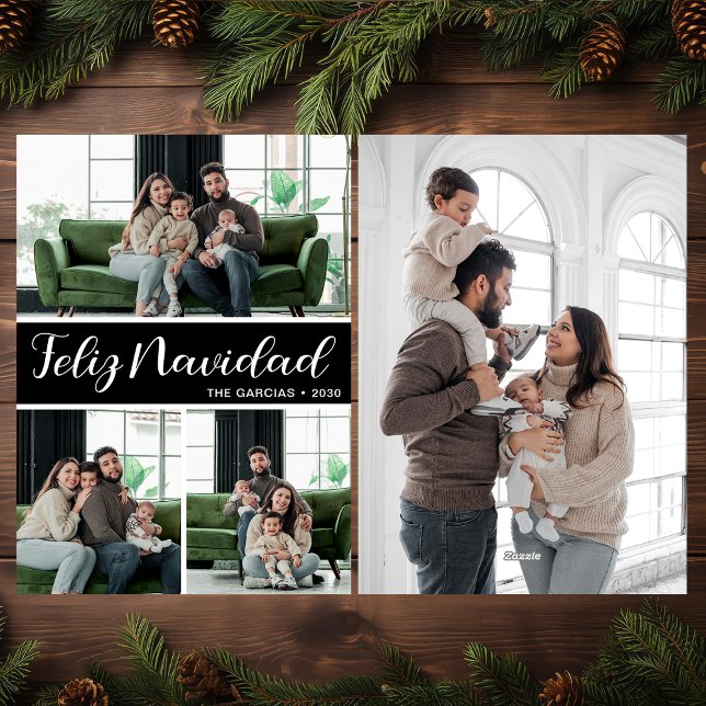 Cartes Pour Fêtes Annuelles Feliz Navidad 4 Photo Flat Holiday Card (Créateur téléchargé)