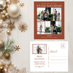 Cartes Pour Fêtes Annuelles Feliz Navidad 5 Photo<br><div class="desc">Cette fabuleuse carte postale de vacances de 5 photos avec "Feliz Navidad!" dans une police CASQUETTE moderne et votre nom de famille et année dans une police traditionnelle propre et nette, en blanc sur terre cuite, est parfaite pour envoyer à votre famille et vos amis. Tout le monde adorera avoir...</div>