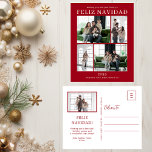 Cartes Pour Fêtes Annuelles Feliz Navidad 5 Photo<br><div class="desc">Cette fabuleuse carte postale de vacances de 5 photos avec "Feliz Navidad!" dans une police CASQUETTE moderne et votre nom de famille et année dans une police traditionnelle propre et nette, en blanc sur rouge, est parfaite pour envoyer à votre famille et vos amis. Tout le monde adorera avoir de...</div>