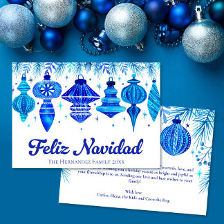 Cartes Pour Fêtes Annuelles Feliz Navidad Baubles dans la famille des Aquarell