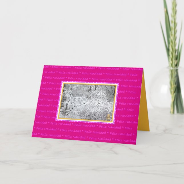 Cartes Pour Fêtes Annuelles Feliz Navidad Branches de neige sur FUSCHIA-PINK (Devant)