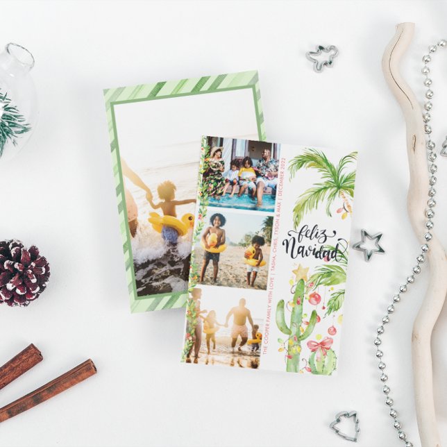 Cartes Pour Fêtes Annuelles Feliz Navidad | Cactus Christmas Photo Collage (Créateur téléchargé)