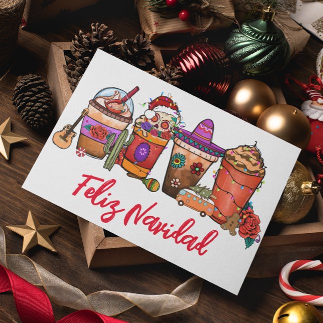 Cartes Pour Fêtes Annuelles Feliz Navidad Cactus Noël Boissons Café (Créateur téléchargé)