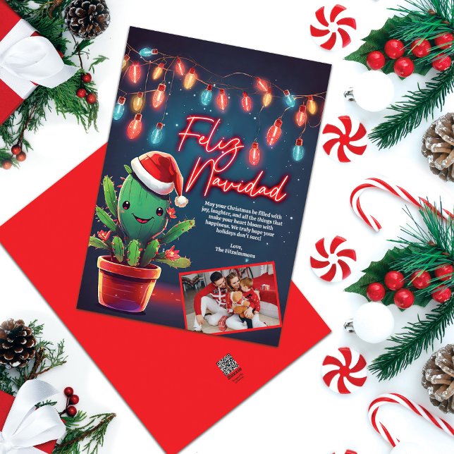 Cartes Pour Fêtes Annuelles Feliz Navidad Cactus Photo de famille Noël (Créateur téléchargé)