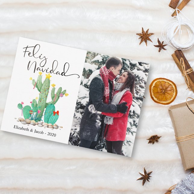 Cartes Pour Fêtes Annuelles Feliz Navidad Cactus Photo Succulente (Créateur téléchargé)