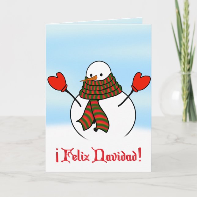 Cartes Pour Fêtes Annuelles Feliz Navidad - Charmant Snowman Avec Écharpe Très (Devant)
