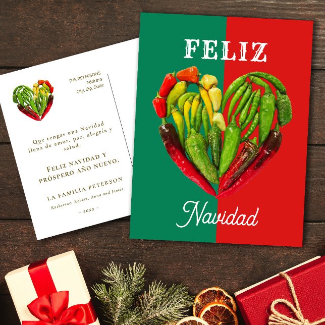 Cartes Pour Fêtes Annuelles Feliz Navidad Chili Peppers Heart (Créateur téléchargé)