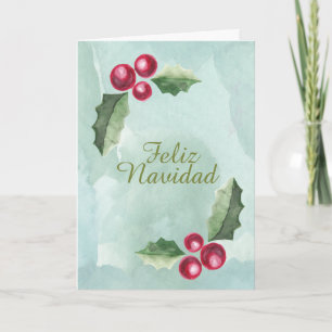 Cartes Pour Fêtes Annuelles Feliz Navidad Christmas Holly Berry Aquarelle