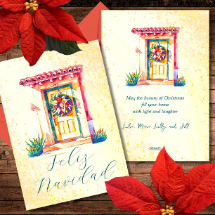 Cartes Pour Fêtes Annuelles Feliz Navidad couronne sur une porte mexicaine col