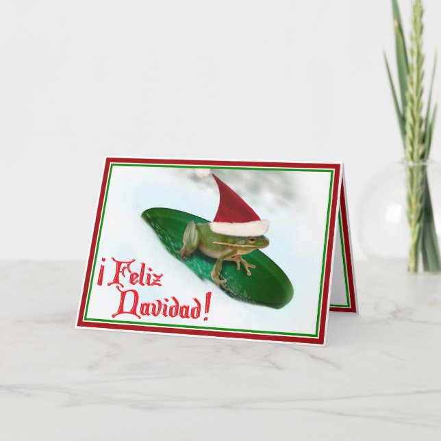 Cartes Pour Fêtes Annuelles Feliz Navidad - Dachage de grenouilles à travers l (Devant)