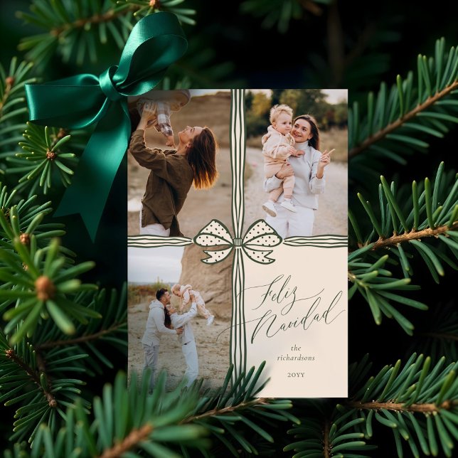 Cartes Pour Fêtes Annuelles Feliz Navidad Elegant Holiday Bow Photo Collage (Feliz Navidad Elegant Holiday Bow Photo Collage)