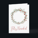 Cartes Pour Fêtes Annuelles Feliz Navidad, Espagne, couronne de Noël Holiday C<br><div class="desc">Christmas wreath with holly and berries, handpainted watercolor Make your holiday mail stand out from the traditional cards with this vintage handpainted watercolor Christmas banner. Merry Christmas ! Surprise your nearest and dearest, your friends, co-workers, neighbors or even your boss with a special card. Many different designs available: from a...</div>