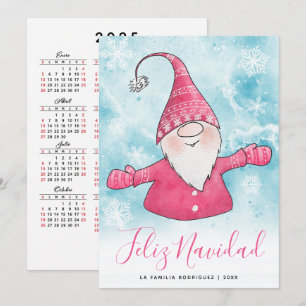 Cartes Pour Fêtes Annuelles Feliz Navidad Espagnol 2025 Calendrier Gnome Rose