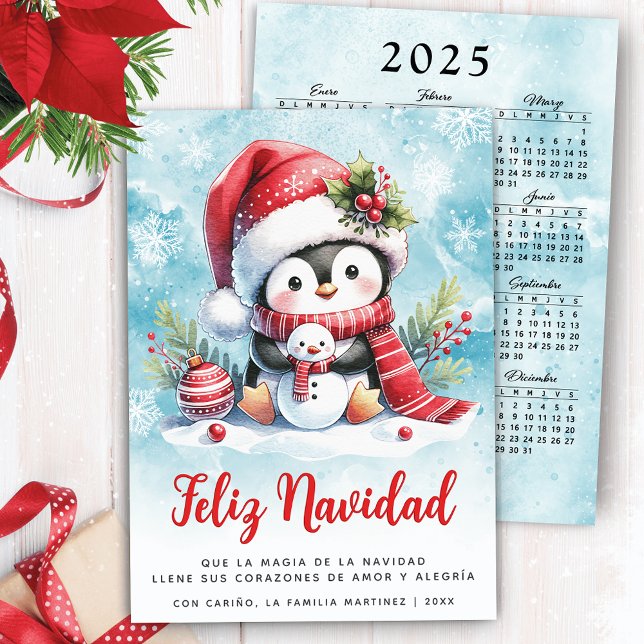 Cartes Pour Fêtes Annuelles Feliz Navidad Espagnol 2025 Calendrier Penguin (Créateur téléchargé)