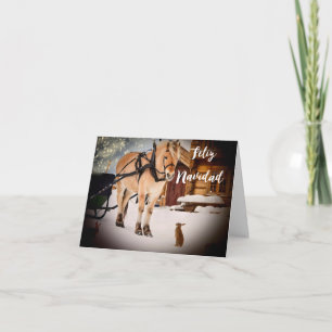 Cartes Pour Fêtes Annuelles Feliz Navidad ferme de Noël avec cheval