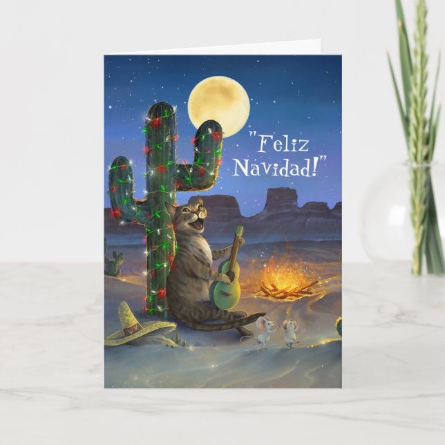 Cartes Pour Fêtes Annuelles Feliz Navidad Festive Funny Chat Noël (Devant)