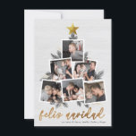 Cartes Pour Fêtes Annuelles Feliz Navidad | Fotos forma del árbol de Navidad<br><div class="desc">Celebra la Navidad con esta moderna tarjeta con foto. Un festivo neño de tarjeta navideña que incluye seis de tus fotos favoritas dispuestas en forma de árbol de Navidad acentuado con ramas de pino dibujadas a mano, piñas, purina dorada de imitación y una estrella dorada sobre un fondo blanco de...</div>