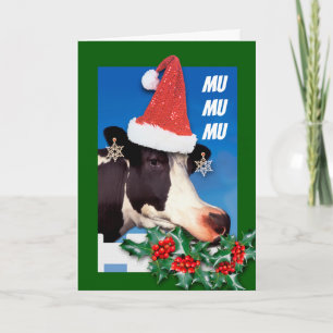 Cartes Pour Fêtes Annuelles Feliz Navidad Funny Cow Mange Boughs Holly