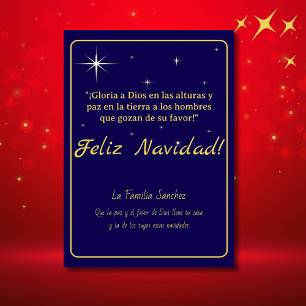 Cartes Pour Fêtes Annuelles Feliz Navidad Golden & Blue Luke 2:14 Verse