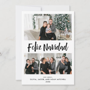Cartes Pour Fêtes Annuelles Feliz Navidad Grille multiphoto noir et blanc