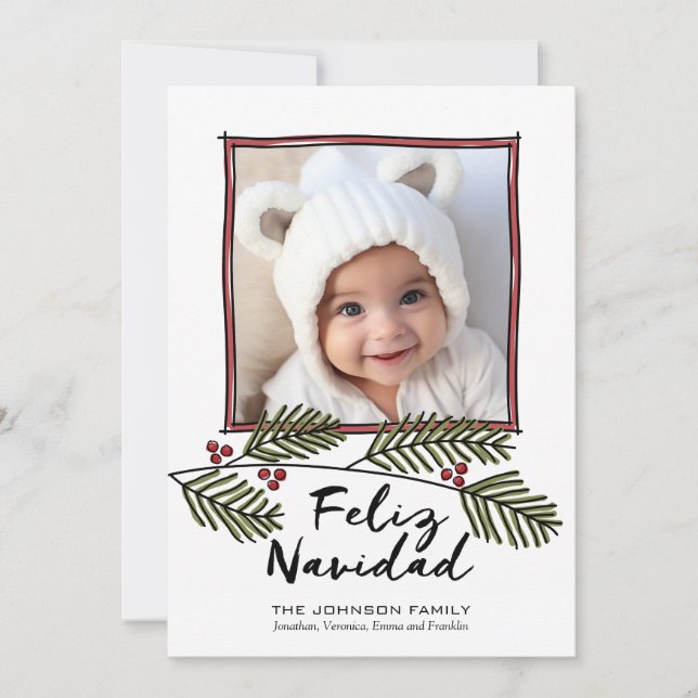 Cartes Pour Fêtes Annuelles Feliz Navidad - Joyeux Noël Photo avec Branches (Devant)