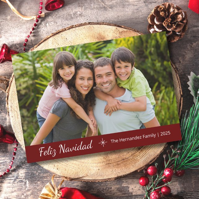 Cartes Pour Fêtes Annuelles Feliz Navidad Modern Family Photo Noël Rouge (Créateur téléchargé)