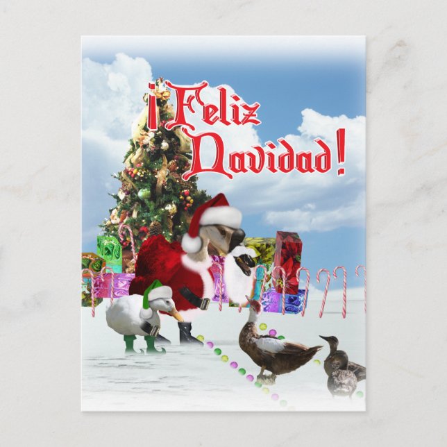 Cartes Pour Fêtes Annuelles Feliz Navidad - Noël Père Noël Goose avec canards (Devant)