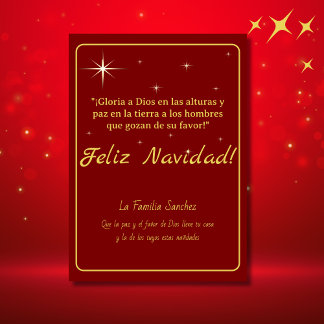 Cartes Pour Fêtes Annuelles Feliz Navidad Or et Rouge Luc 2:14 Verset