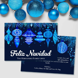 Cartes Pour Fêtes Annuelles Feliz Navidad Ornements Marine Aquarelle bleue