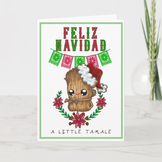 Cartes Pour Fêtes Annuelles Feliz Navidad - Petit Tamale Texte Espagnol/Anglai (Devant)