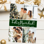 Cartes Pour Fêtes Annuelles Feliz Navidad Photo Collage<br><div class="desc">Cette fabuleuse 3 photo de carte de vacances avec "Feliz Navidad!" dans une police de caractères de script moderne et votre nom de famille et année dans une police de caractères casquettes traditionnelle propre et nette, en blanc sur vert foncé avec un dos assorti, est parfaite pour envoyer à votre...</div>