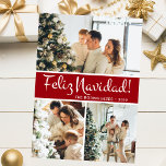 Cartes Pour Fêtes Annuelles Feliz Navidad Photo Collage<br><div class="desc">Cette fabuleuse 3 photo de carte de vacances avec "Feliz Navidad!" dans une police de caractères de script moderne, votre nom de famille et votre année dans une police de caractères casquettes traditionnelle et nette, toutes deux en blanc sur rouge avec un dos assorti, est parfaite pour envoyer à votre...</div>
