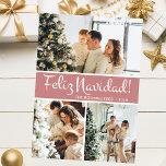 Cartes Pour Fêtes Annuelles Feliz Navidad Photo Collage<br><div class="desc">Cette fabuleuse 3 photo de carte de vacances avec "Feliz Navidad!" dans une police de caractères de script moderne et votre nom de famille et année dans une police de caractères casquette traditionnelle propre et nette en blanc sur rose poussiéreux avec un dos assorti est parfait pour envoyer à votre...</div>