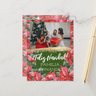 Cartes Pour Fêtes Annuelles Feliz Navidad Photo de famille Aquarelle Poinsetti