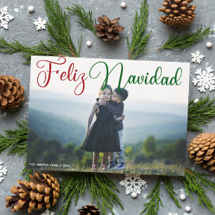 Cartes Pour Fêtes Annuelles Feliz Navidad Photo en rouge et vert avec écriture
