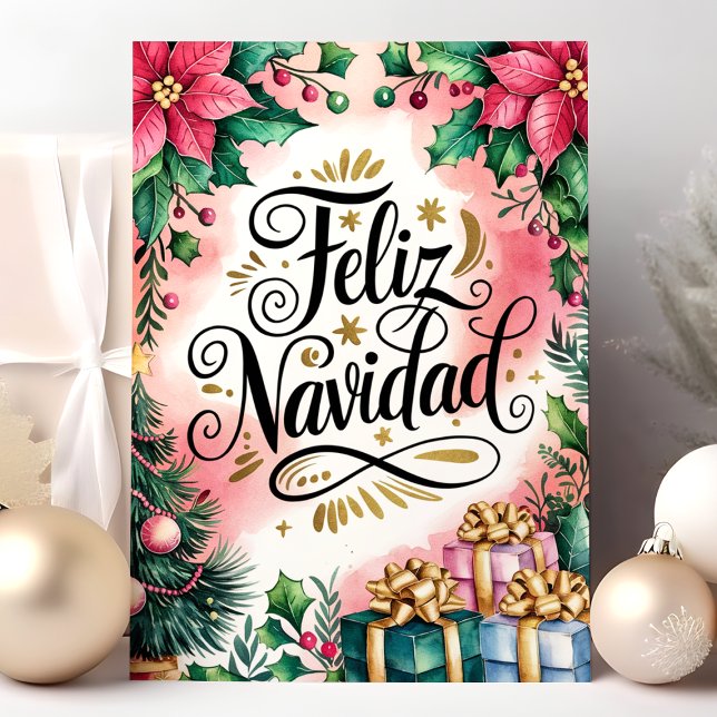 Cartes Pour Fêtes Annuelles Feliz Navidad Poinsettia Noël (Créateur téléchargé)