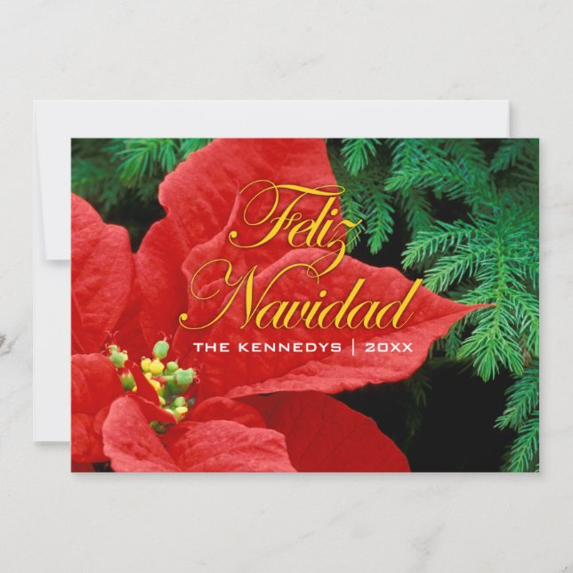 Cartes Pour Fêtes Annuelles Feliz Navidad - Red Poinsettia et Fir Bow (Devant)