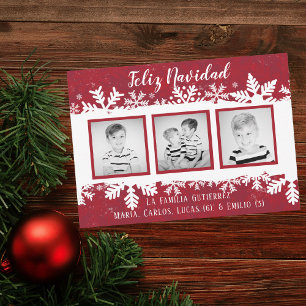 Cartes Pour Fêtes Annuelles Feliz Navidad Red Snowflake 3 Photo Rojo